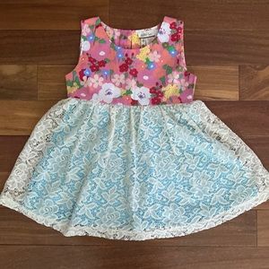Matilda Jane Floral Sleeveless Dress with Lace Overlay Size 2